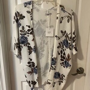 NWT Floral Open-Front Cardigan - Blue and Brown. Size large.